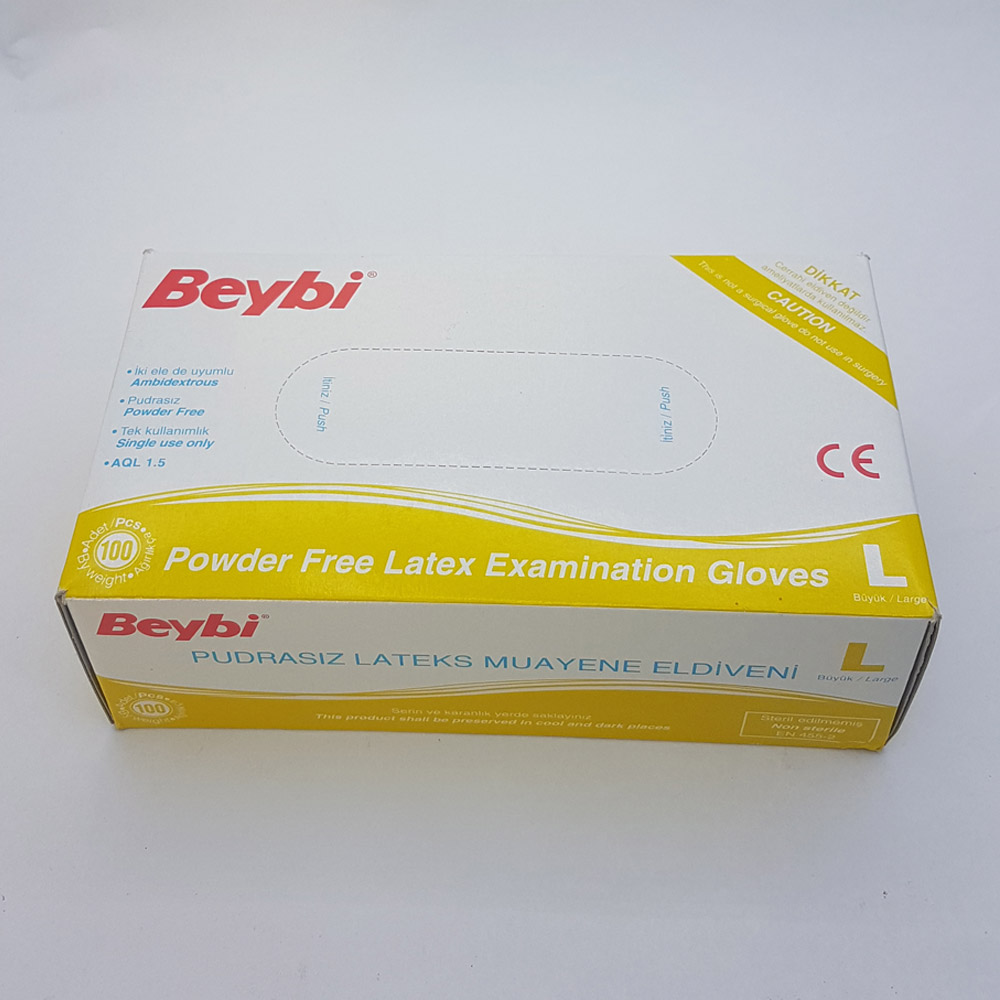 Beybi Lateks Pudrasız Beyaz Muayene Eldiveni Large (Büyük) 100 Adet