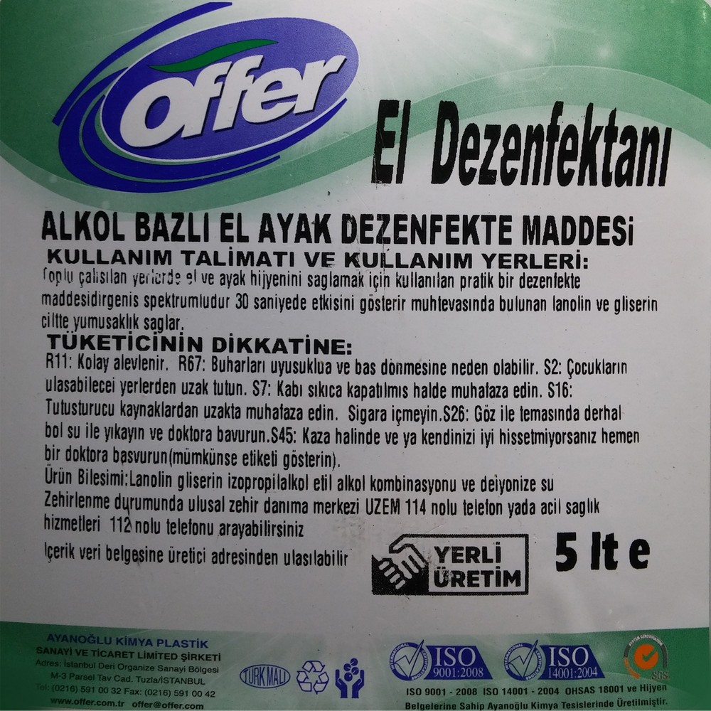Dr. Lory Antibakteriyel El Dezenfektanı (El Hijyen Solüsyonu) 5 Lt