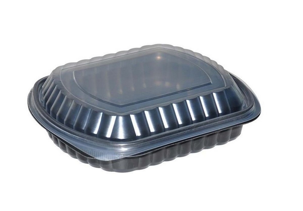 Tek Bölmeli Plastik Kapaklı Yemek Kabı (Mikrodalga) 50 Adet