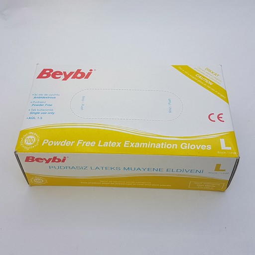 Beybi Lateks Pudrasız Beyaz Muayene Eldiveni Large (Büyük) 100 Adet