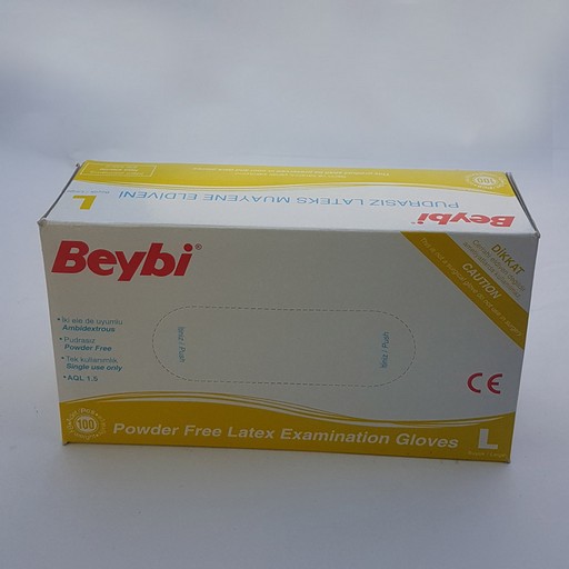 Beybi Lateks Pudrasız Beyaz Muayene Eldiveni Large (Büyük) 100 Adet