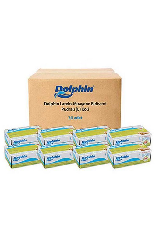 Dolphin Lateks Pudralı Beyaz Muayene Eldiveni Large (Büyük) 100 Adet