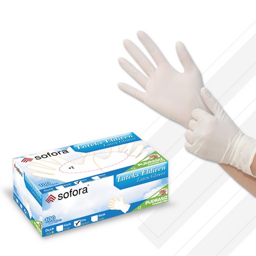 Sofora Lateks Pudrasız Beyaz Muayene Eldiveni Medium (Orta) 100 Adet