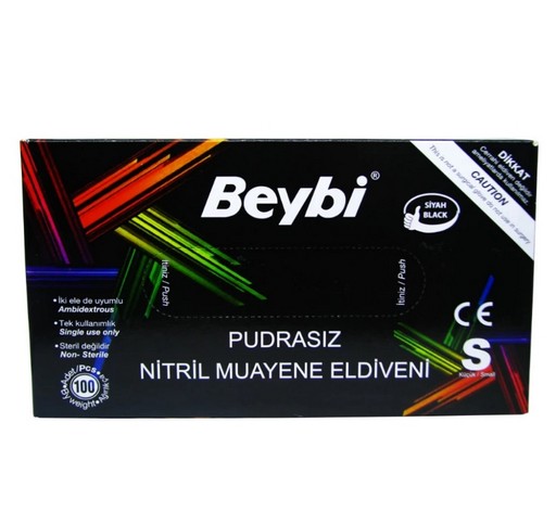 Bimel  Nitril Pudrasız Siyah Muayene Eldiveni Small (Küçük) 100 Adet